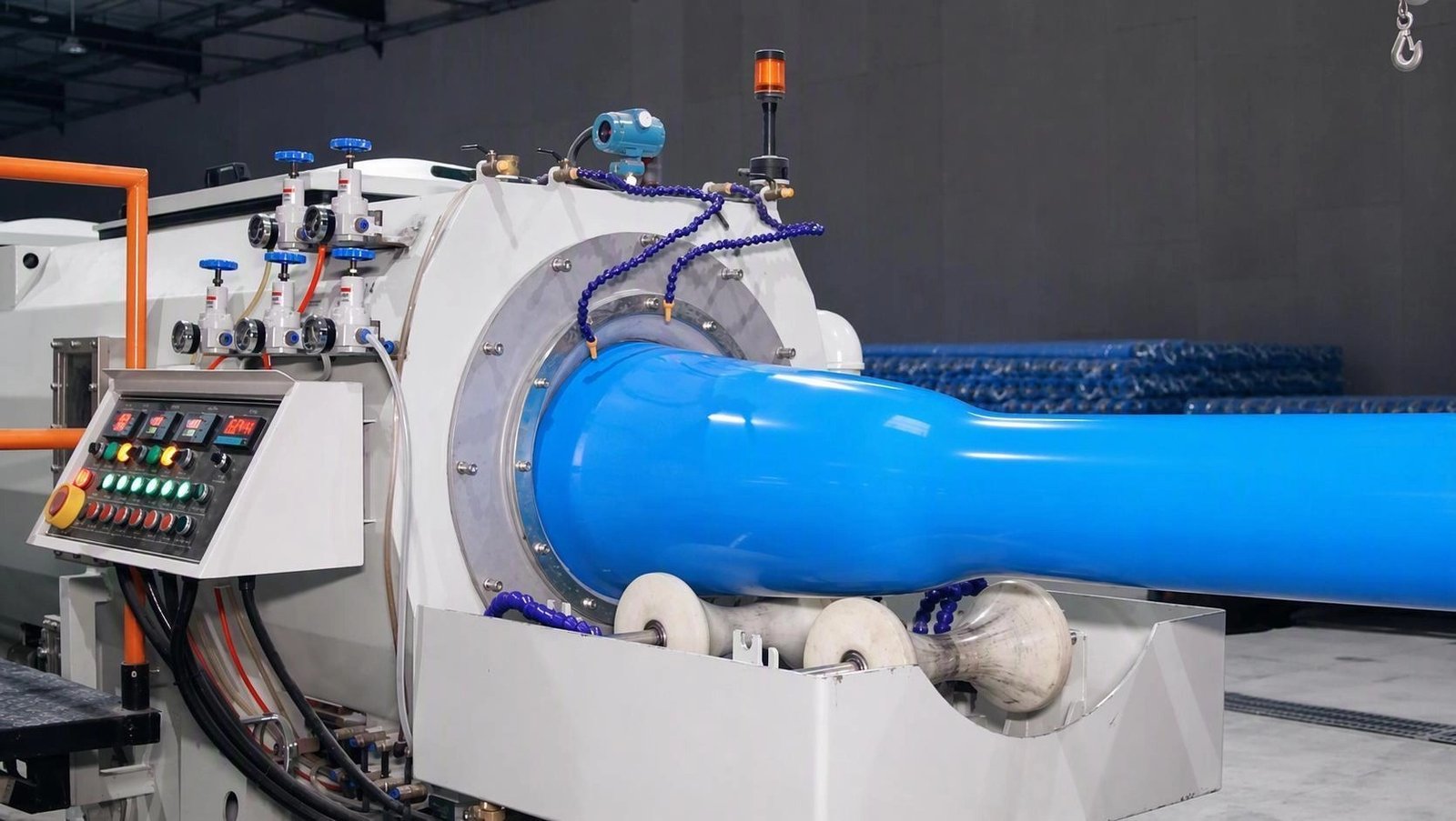 PVC-O molecular orientation stretching process in production